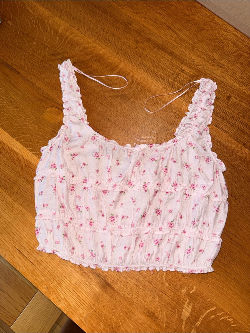 Love Tree Pink Floral Ruffle Strap Camisole